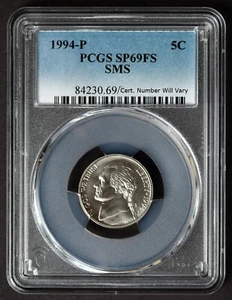 1994-P PCGS SP69 FS Jefferson Nickel 5C SMS SP69 Full Steps - Picture 1 of 2