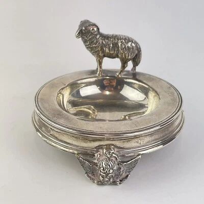 Antiguo plato/cenicero de plata maciza con patas Ram Putti Carrington 1930 9 cm Foto 1 de 4