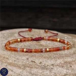 Carnelian Dainty adjustable Beaded Natural Stone Gemstone 4mm Bracelet mantra - Picture 1 of 3