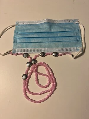 Almeja conchas marinas y cuentas de vidrio rosa máscara soporte máscara cadena cordón gafas Foto 1 de 3