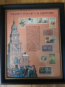 RARE Vignettes of U.S.History US Postage Stamp Set Plaque VGC Framed  - Picture 1 of 4