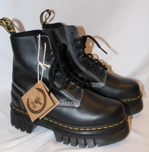 DR. MARTENS WOMENS AUDRICK 8 EYE LEATHER PLATFORM LACE UP COMBAT BOOTS 6 BLACK - Picture 1 of 7
