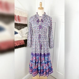 NEW Mille Astrid Floral Long Sleeves Tassel Tiered Midi Dress Bluebell Sz XS - Picture 1 of 12