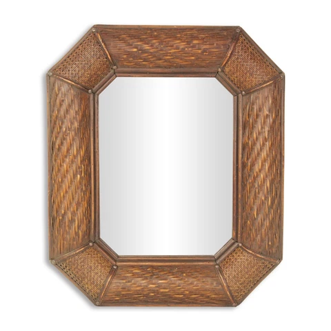 Rattan and Wood Framed Mirror Cover