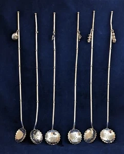Japanese 950 Sterling Silver Iced Tea Straw Spoon Set w/Figural Charms - Suzuki - Picture 1 of 9