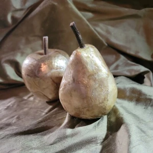 capiz shell shaped fruit wooden stems pear apple high luster gold tones kitchen  - Picture 1 of 9