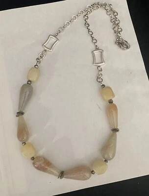 Collar de cuentas de piedra de ágata tono plata collar de eslabones de cadena Foto 1 de 3