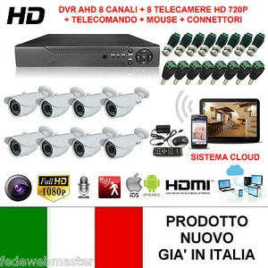 KIT VIDEOSORVEGLIANZA AHD IP DVR CLOUD 8 CANALI 8 TELECAMERE HD INFRAROSSI 1080p - Foto 1 di 1