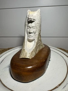 Native American Antler Bone Carving Man Bear Signed Lakota J. Bird Necklace - Picture 1 of 7