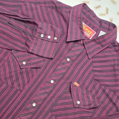 Vintage Ely Plains Western Pearl Snap Shirt 18 34/35 Purple Striped Cowboy Rodeo - Image 1 of 4