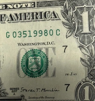 March 5, 1998 Birthday Note Fancy Serial Number One Dollar Bill 03 5 19980 - Image 1 of 3