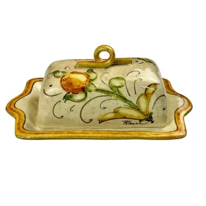 Vietri AFFRESCO 10 1/2" Butter/Cheese Dish with Lid Italian Pottery Hand Signed - Picture 1 of 17