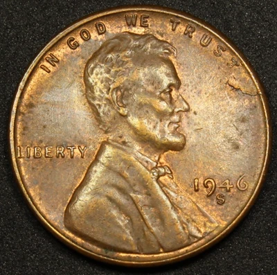 Lincoln Wheat Cent 1946-S Error Defective Planchet Almost Unc RB Free Shipping - Image 1 of 4