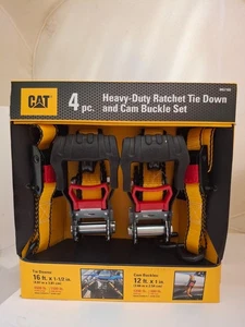 RATCHET TIE DOWN &CAM BUCKLE SET "CAT" 4pc. HEAVY DUTY 2-16' Tie Dwn & 2-12' CAM - Picture 1 of 6