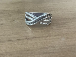 Bague vague torsadée tressée en argent sterling signée NV taille 9 - Photo 1/7