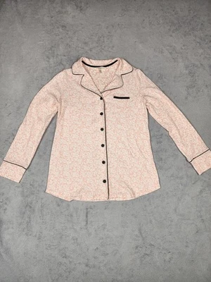 Camisa de pijama Soma para mujer mediana rosa blanca estampado de pergamino manga larga abotonada Foto 1 de 4
