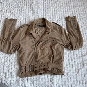 POLO Ralph Lauren Genuine GOAT SUEDE Biker Moto Jacket - Tan / Quilted Liner - S - Picture 1 of 11