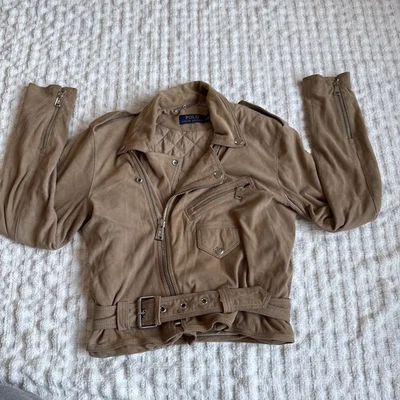 POLO Ralph Lauren Genuine GOAT SUEDE Biker Moto Jacket - Tan / Quilted Liner - S - Image 1 of 4