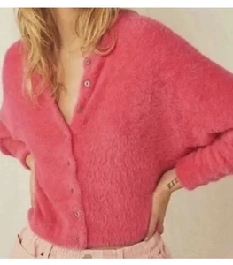 Free People Allegra Pullover Cardigan Fuzzy Hot Pink Barbie Cozy Soft Slouchy M - Bild 1 von 7