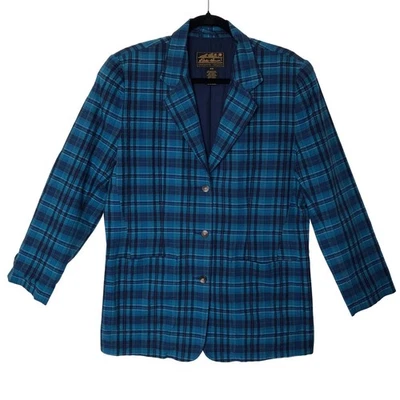 Eddie Bauer Plaid Blazer 100% Cotton Blue Green Career Preppy Jacket Size: M/M - Image 1 of 4