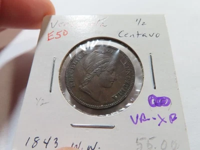 E50 Venezuela 1843 1/2 centavo en estado bastante bueno / XF Foto 1 de 2