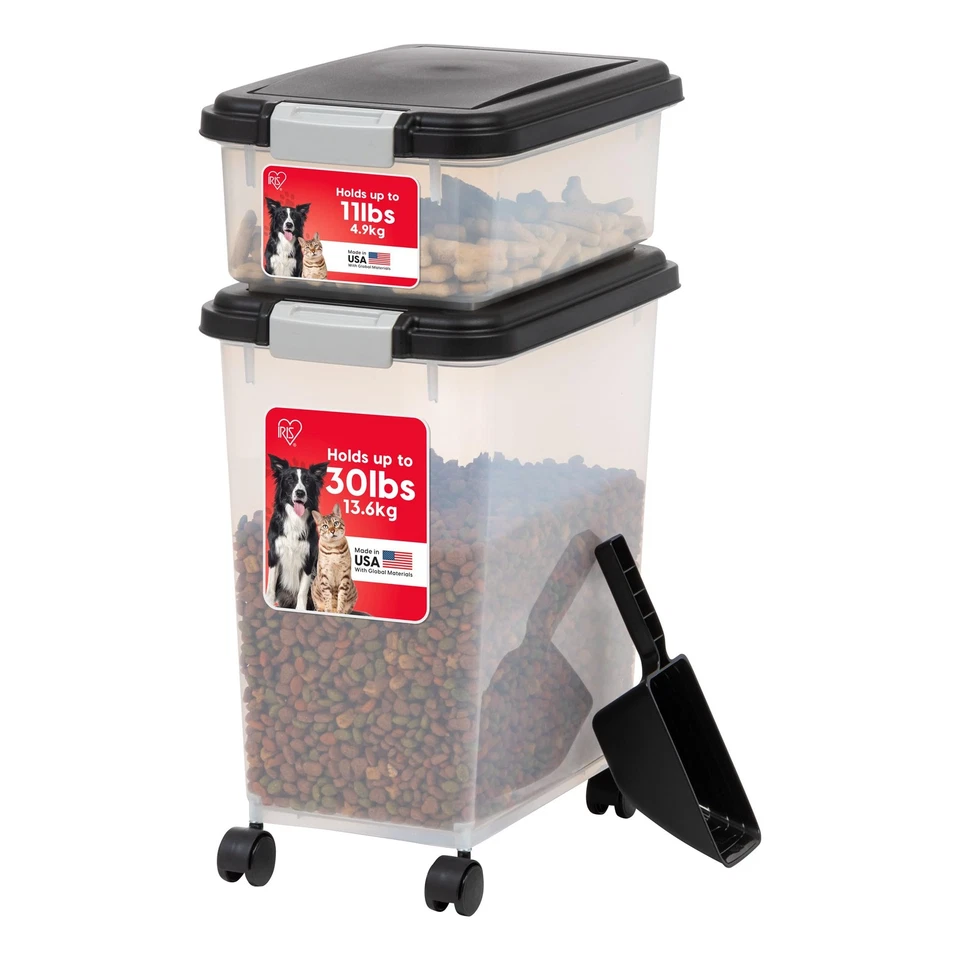 IRIS USA Inc. Airtight Pet Food and Treat Storage Container Combo Gray Black