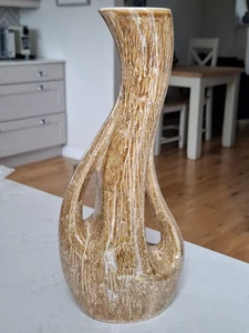 Vintage Beige Speckled Glaze Vase Stylized Curved Handles 11.5" Sculptural - Picture 1 of 8