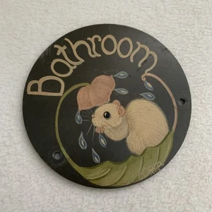 Gorgeous Hand Painted Welsh Slate Bathroom Door Plaque with cute Mouse Motif - Picture 1 of 4