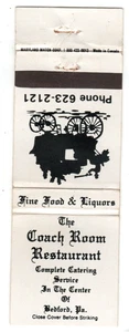 The Coach Room Restaurant, Bedford, Pa.- Vintage Matchbook Cover - Picture 1 of 2