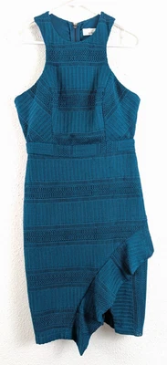 Vestido Adelyn Rae talla M verde azulado ganchillo encaje geométrico volantes dobladillo funda sin mangas 3077 Foto 1 de 4