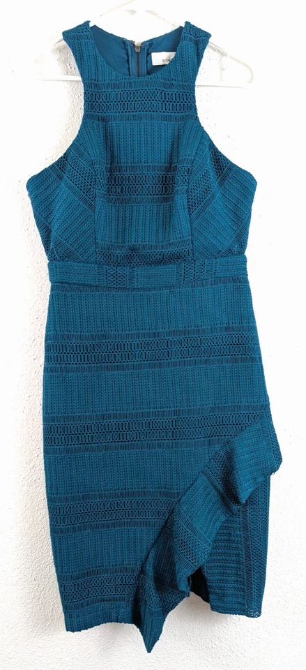 Vestido Adelyn Rae talla M verde azulado ganchillo encaje geométrico volantes dobladillo funda sin mangas 3077 Foto 1 de 4