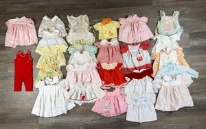 Vintage Baby Girl Clothing Lot 25 Various Sizes 50's to 80's Ruffles Lace - Picture 1 of 9