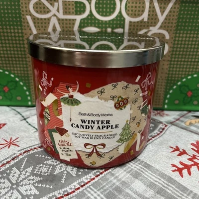 Bath & Body Works WINTER CANDY APPLE 🎅🍎 Scented 3 Wick CANDLE 25-45 HRS YUM - Image 1 of 4