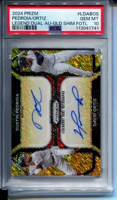 Tarjeta autógrafa Prizm Legendary doble oro 2024 Pedroia Ortiz, 1/2 PSA 10 GEMA COMO NUEVA Foto 1 de 2
