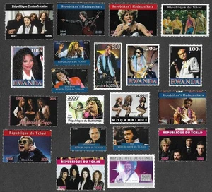 MUSIC POP ROCK STARS GROUPS SINGERS 20 ALL DIFFERENT STAMPS COLLECTION 6/7/25 A - Picture 1 of 1