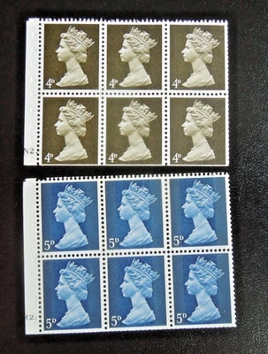 1968 Pre Decimal Machin  Booklet Panes 4dx6 Cyl N2 UB11 + 5dx6 Cyl R2 UB19 UM - Image 1 of 2