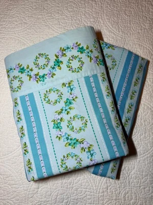 Винтажный комплект простыней 60-х Utica Percale без утюга двойной размер плоский на резинке подержанный - Изображение 1 из 4