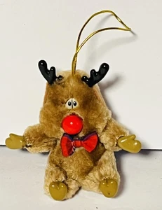 Vintage Russ Rentier mit roter Nase Plüsch Weihnachtsschmuck pummelig süß weich flauschig 3 Zoll - Bild 1 von 8