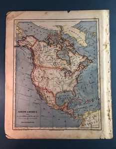 Vintage 1888 North America Map Color United States Frameable - Picture 1 of 8