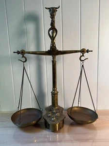 Vintage LIBRASCO Libra Scale Co. Bull's Head Brass Beam Scales & Weights - Picture 1 of 18