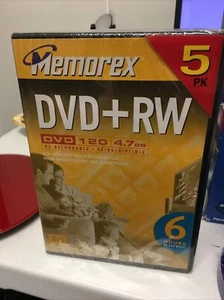 Memorex DVD+RW 120 Min 4.7Gb 5 Pack Rewritable Disc For Home & PC FACTORY SEAL! - Picture 1 of 3