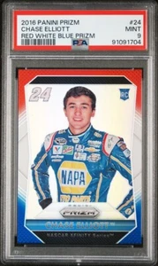 2016 Panini Prizm Racing Chase Elliott Rookie rot weiß blau Prizm #24 PSA 9 - Bild 1 von 2
