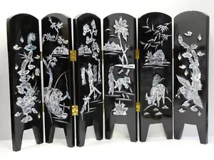 VINTAGE ORNATE CHINESE LACQUERED TIMBER FOLDING WOODEN TABLE SCREEN MOTHER PEARL - Picture 1 of 9