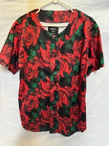 Rue21 Jersey Men's Medium Multicolor Graphic Print Red Rose Floral Button-Up - Picture 1 of 7