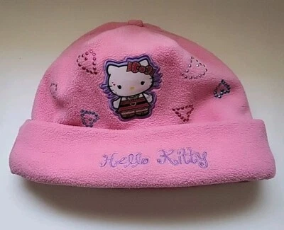 复古 Hello Kitty Beanie 儿童女孩尺寸 4-6 粉红色 Sanrio — 第 1/4 张图片