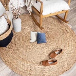 Jute Shape Hand Made Handmade Woolen Area Rug for Living Room & Bedroom - Picture 1 of 6