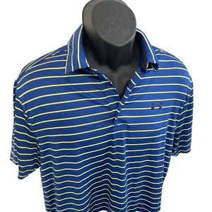 UNDER ARMOUR Mens Medium S/S Loose Fit PLayoff Polo Blue Gold Yellow Striped M - Picture 1 of 7