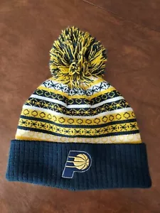 Indiana Pacers NBA One Size Pom Knit Acrylic Winter Hat Toboggan Beanie Used - Picture 1 of 5