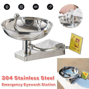 Emergency Eyewash Station Wall-Mounted 304 Stainless Steel First Aid for Eyes - Picture 1 of 6