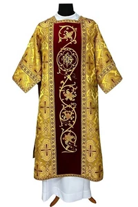Roman Dalmatic, open sides, golden brocade/velvet, embroidery - Picture 1 of 5